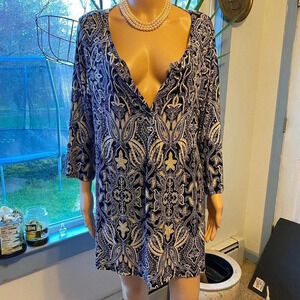 Jones New York Floral Artsy Boho Stretchy Blouse Women Plus Size 1X
